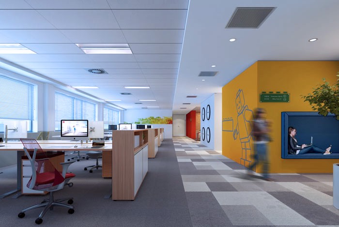 時尚、簡約辦公區(qū)、過道設(shè)計