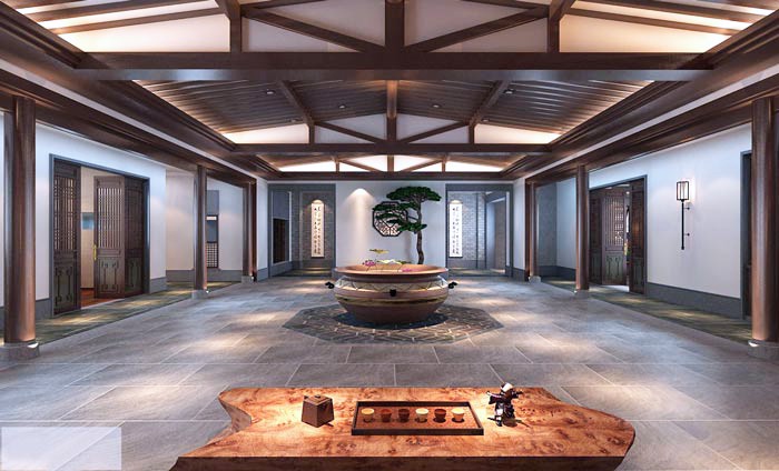 新中式辦公室前廳區(qū)設(shè)計