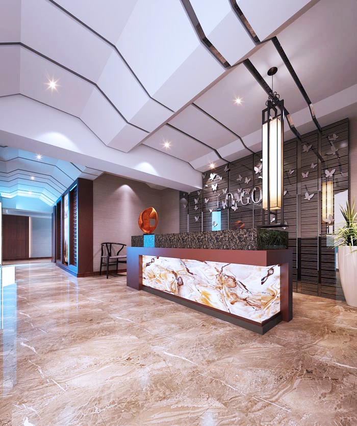 現代新中式辦公室裝前臺設計